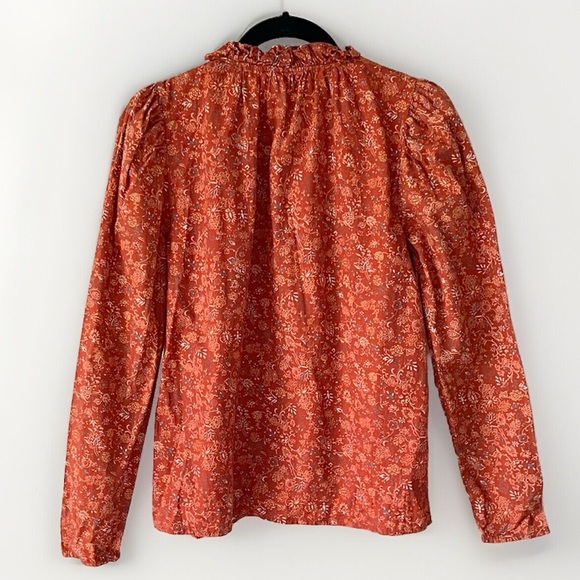 House of Harlow 1960 Josepha Floral Blouse Puff Long Sleeve Top Rust Size XS - Picture 7 of 14